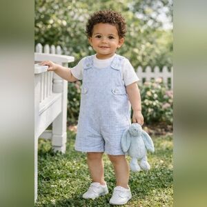 TBBC Beaufort Bonnet Company Blue Seersucker Jon Jon Romper | 6–12M